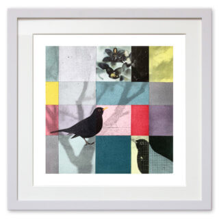 Qunstwerk - Malerei gerahmt | Amsel - Acryl, Transfer und Tusche auf Papier