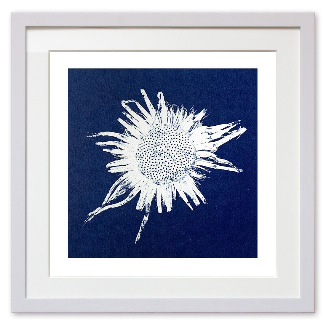 Qunstwerk - Cyanotypie gerahmt | Silberdistel - Cyanotypie auf Papier