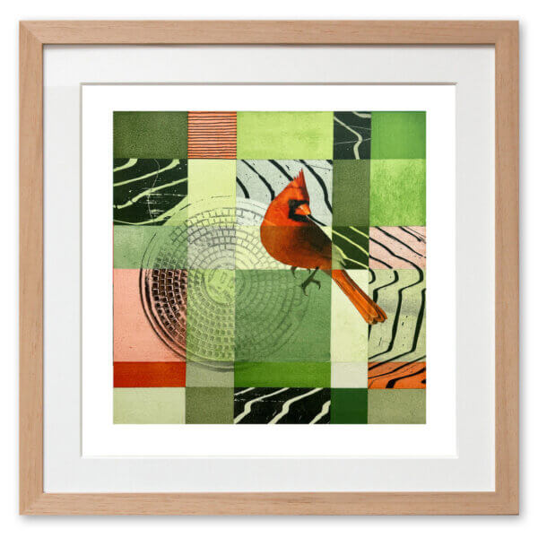 Qunstwerk - Malerei gerahmt | New York City Winter, Cardinal - Acryl, Transfer und Tusche auf Papier