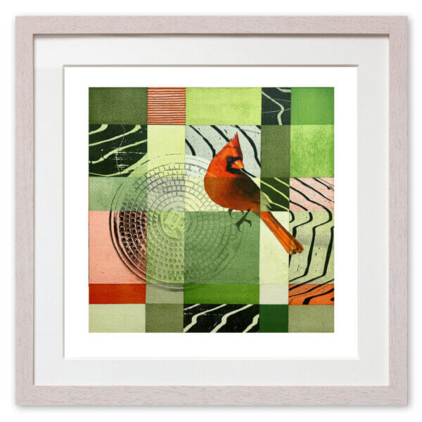 Qunstwerk - Malerei gerahmt | New York City Winter, Cardinal - Acryl, Transfer und Tusche auf Papier