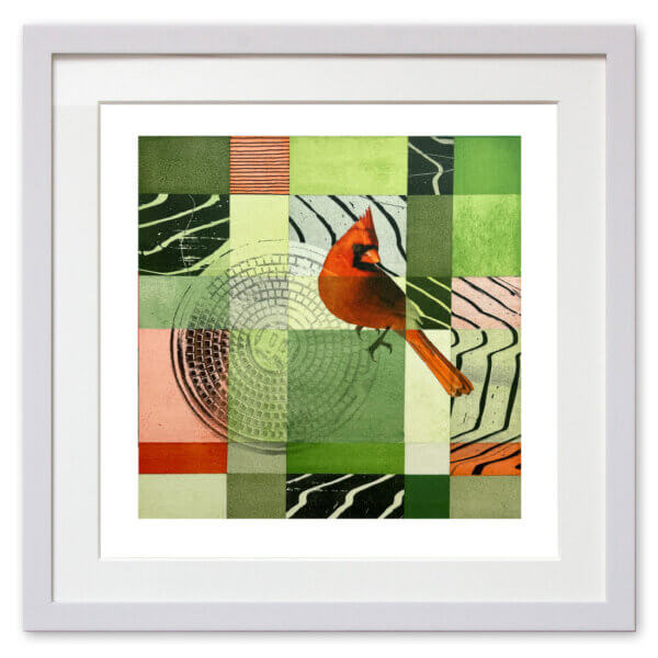 Qunstwerk - Malerei gerahmt | New York City Winter, Cardinal - Acryl, Transfer und Tusche auf Papier