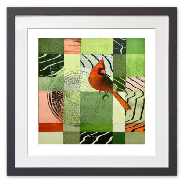 Qunstwerk - Malerei gerahmt | New York City Winter, Cardinal - Acryl, Transfer und Tusche auf Papier