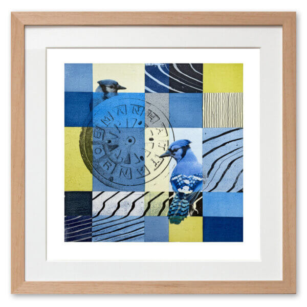 Qunstwerk - Malerei gerahmt | New York City Winter, Blue Jay - Acryl, Transfer und Tusche auf Papier