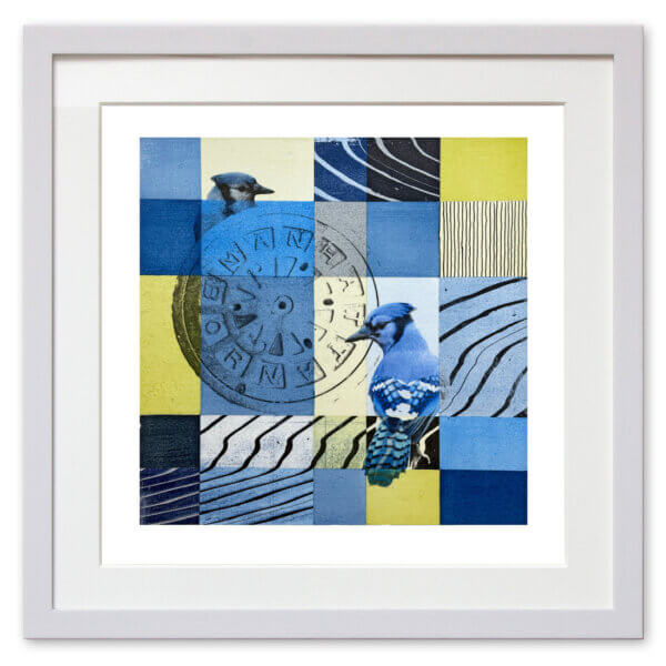 Qunstwerk - Malerei gerahmt | New York City Winter, Blue Jay - Acryl, Transfer und Tusche auf Papier