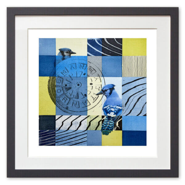 Qunstwerk - Malerei gerahmt | New York City Winter, Blue Jay - Acryl, Transfer und Tusche auf Papier