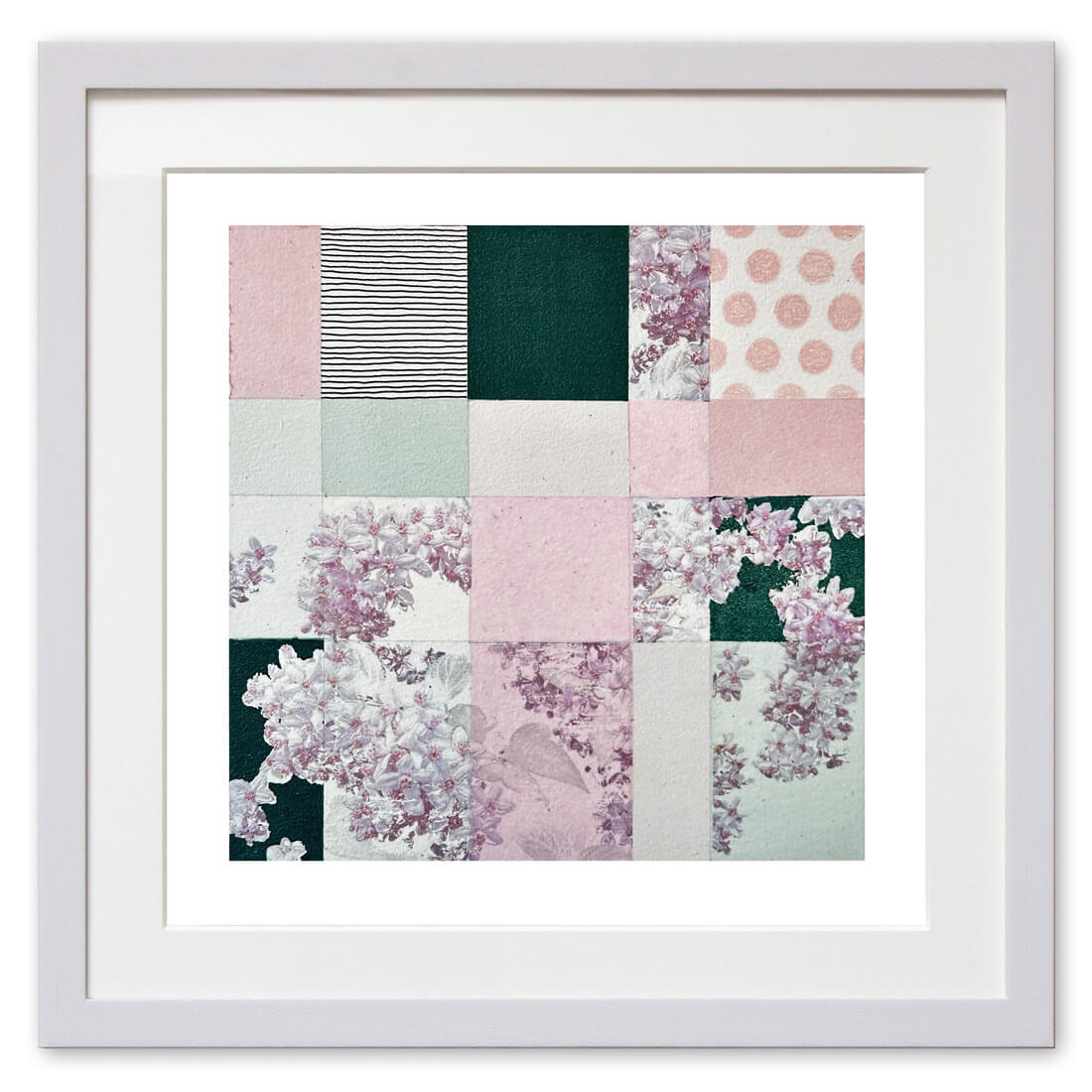 Qunstwerk - Malerei gerahmt | Erste Blüten - Acryl, Transfer, Papier und Tusche auf Papier