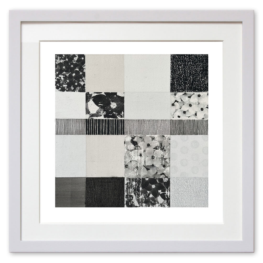 Qunstwerk - Malerei gerahmt | Monochrom - Acryl, Transfer, Graphit, Wachspastell und Tusche auf Papier
