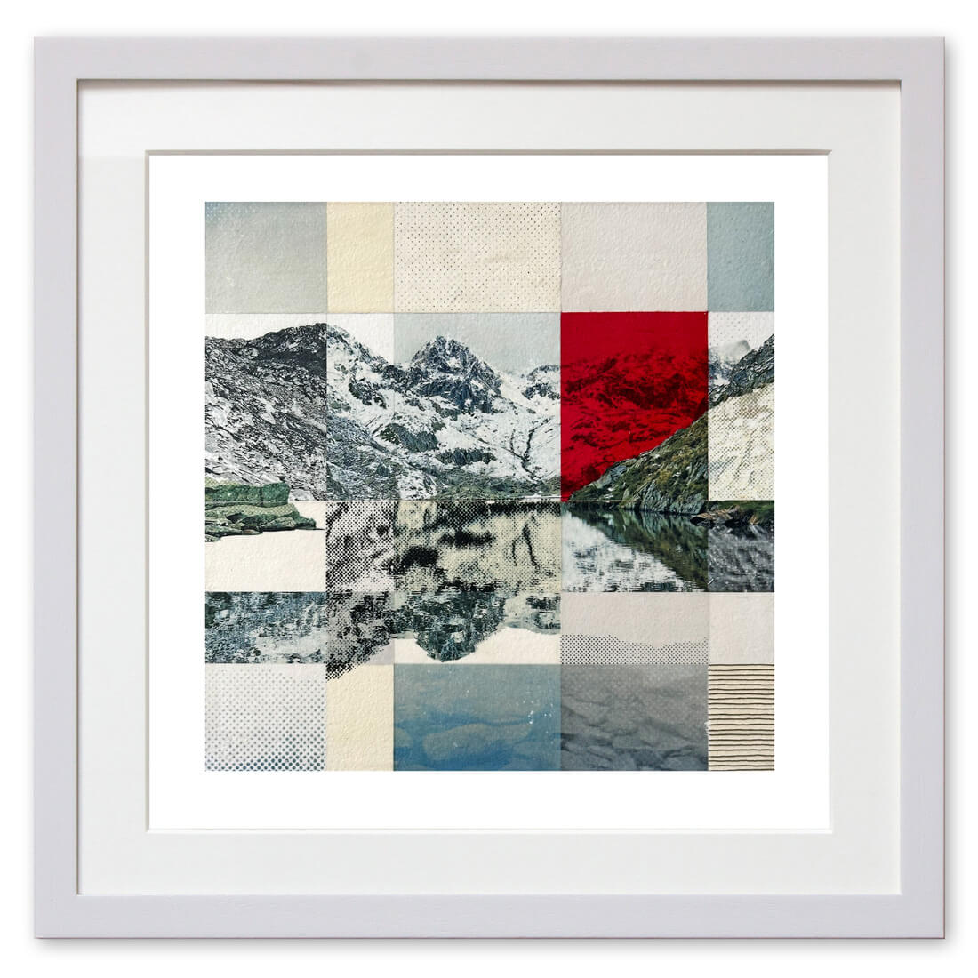 Qunstwerk - Malerei gerahmt | Alpine Landschaft - Lai da Tuma - Acryl, Transfer und Tusche auf Papier
