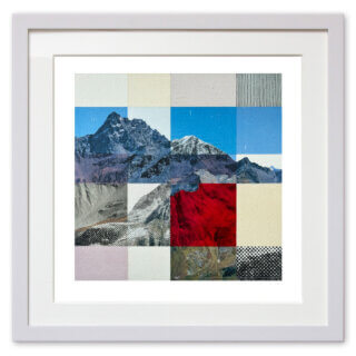 Qunstwerk - Malerei gerahmt | Alpine Landschaft - Piz Kesch - Acryl, Transfer und Tusche auf Papier