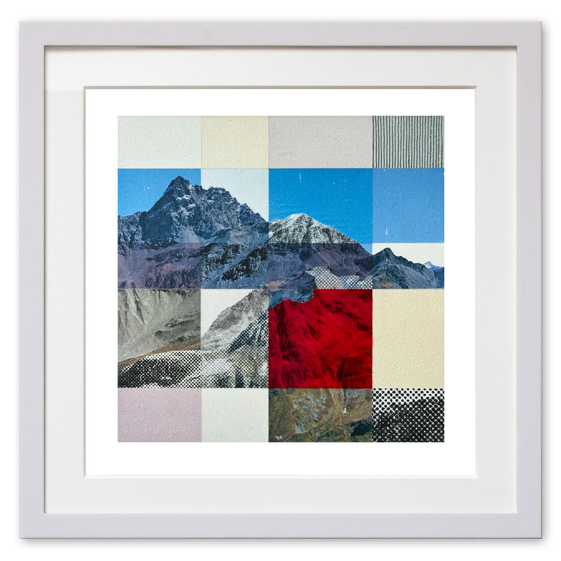 Qunstwerk - Malerei gerahmt | Alpine Landschaft - Piz Kesch - Acryl, Transfer und Tusche auf Papier